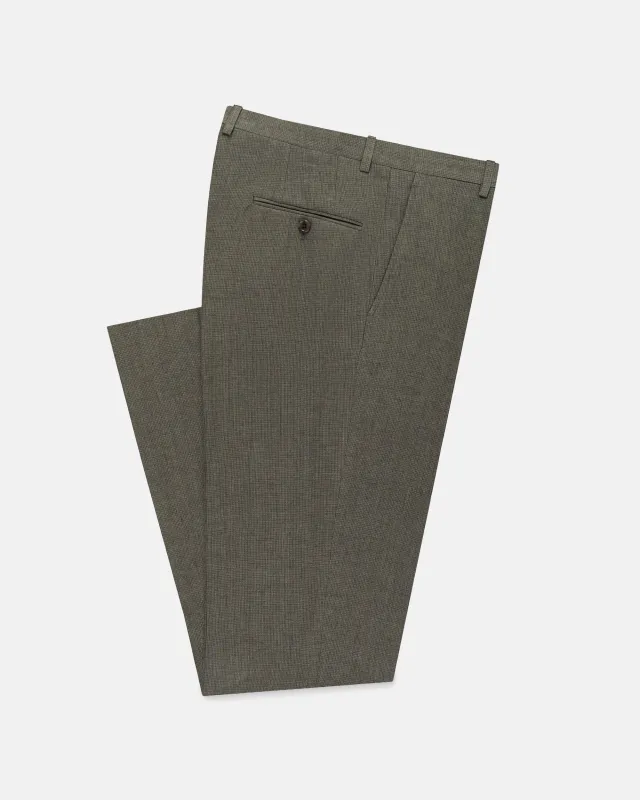 Made-in-USA Olive Mini Houndstooth Linen Trouser made by J. Press