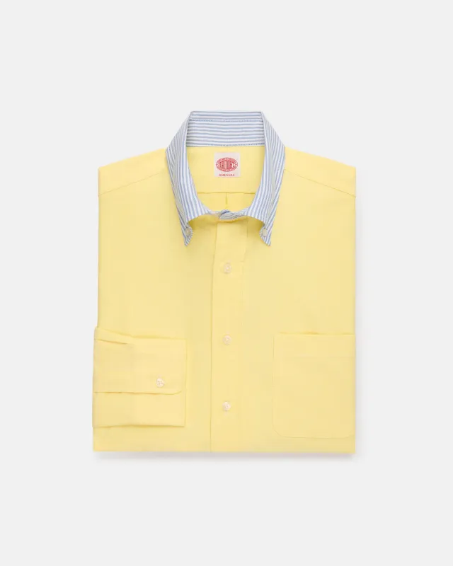 Made-in-USA Mister Mort Yellow with Blue Stripe Contrast Collar Oxford Sport Shirt made by J. Press