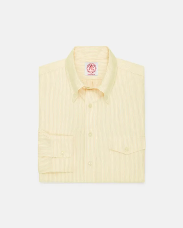 Made-in-USA Flap Pocket Yellow University Stripe Oxford Cloth Button Down Sport Shirt - Classic Fit made by J. Press