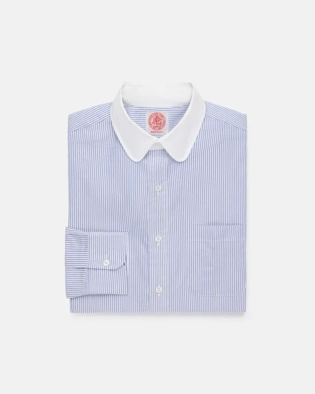 Made-in-USA Blue University Stripe Oxford Club Collar Dress Shirt - Classic Fit made by J. Press