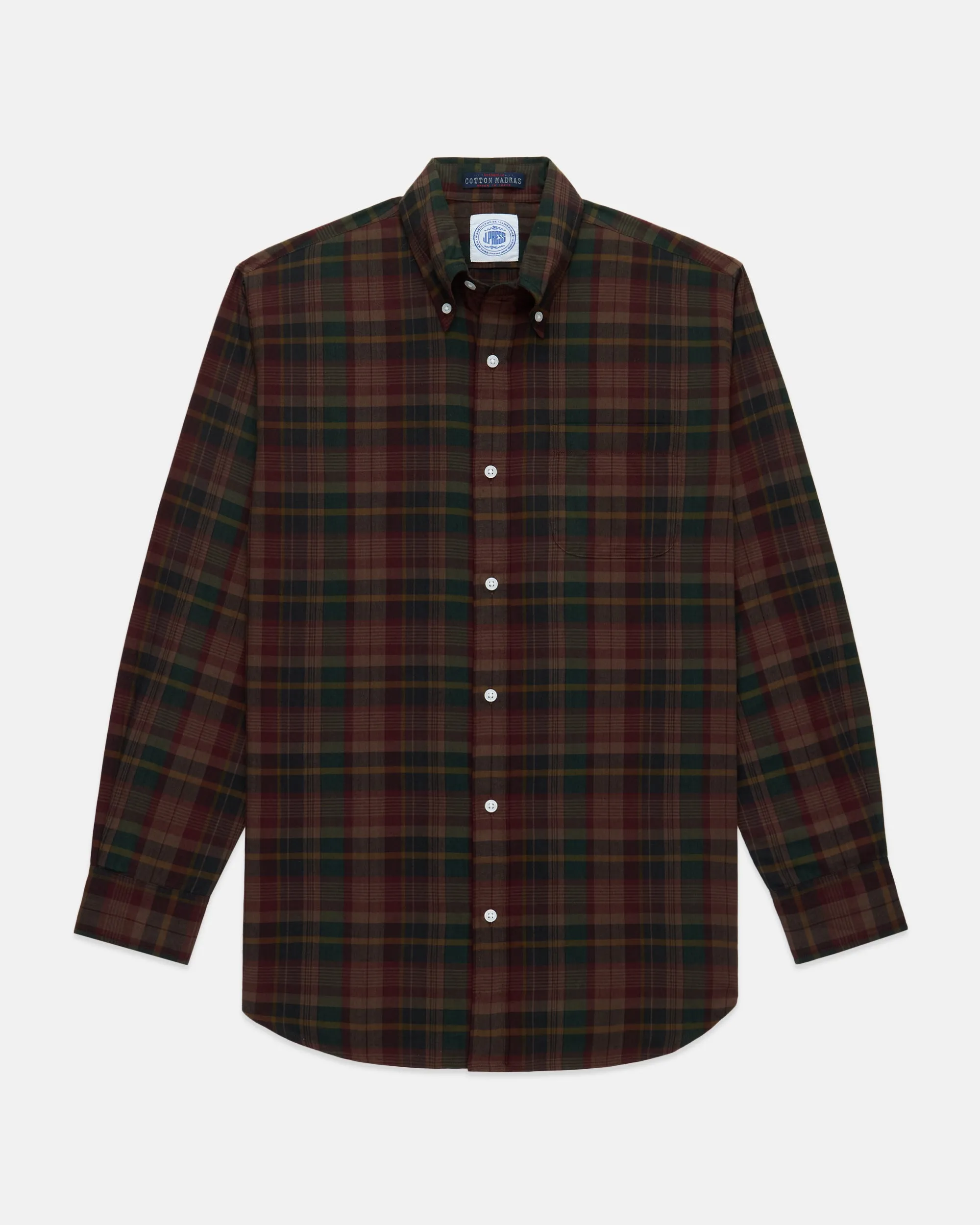 Burgundy, Green & Navy Overdyed Madras Button Down Shirt - Classic Fit sold by J. Press product image thumbnail 2