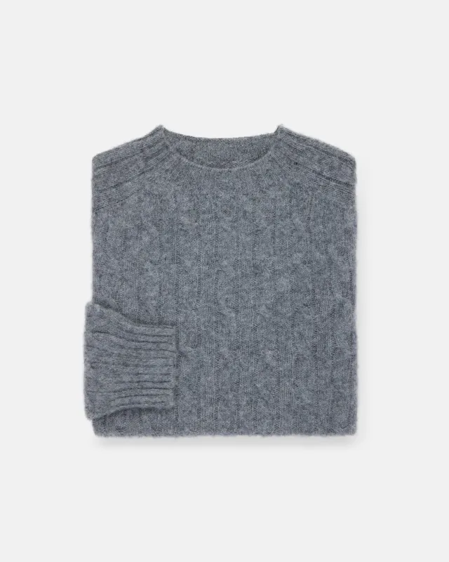 Made-in-Scotland Mid Grey Shaggy Dog Cable Knit Sweater - Classic Fit made by Harley-Davidson