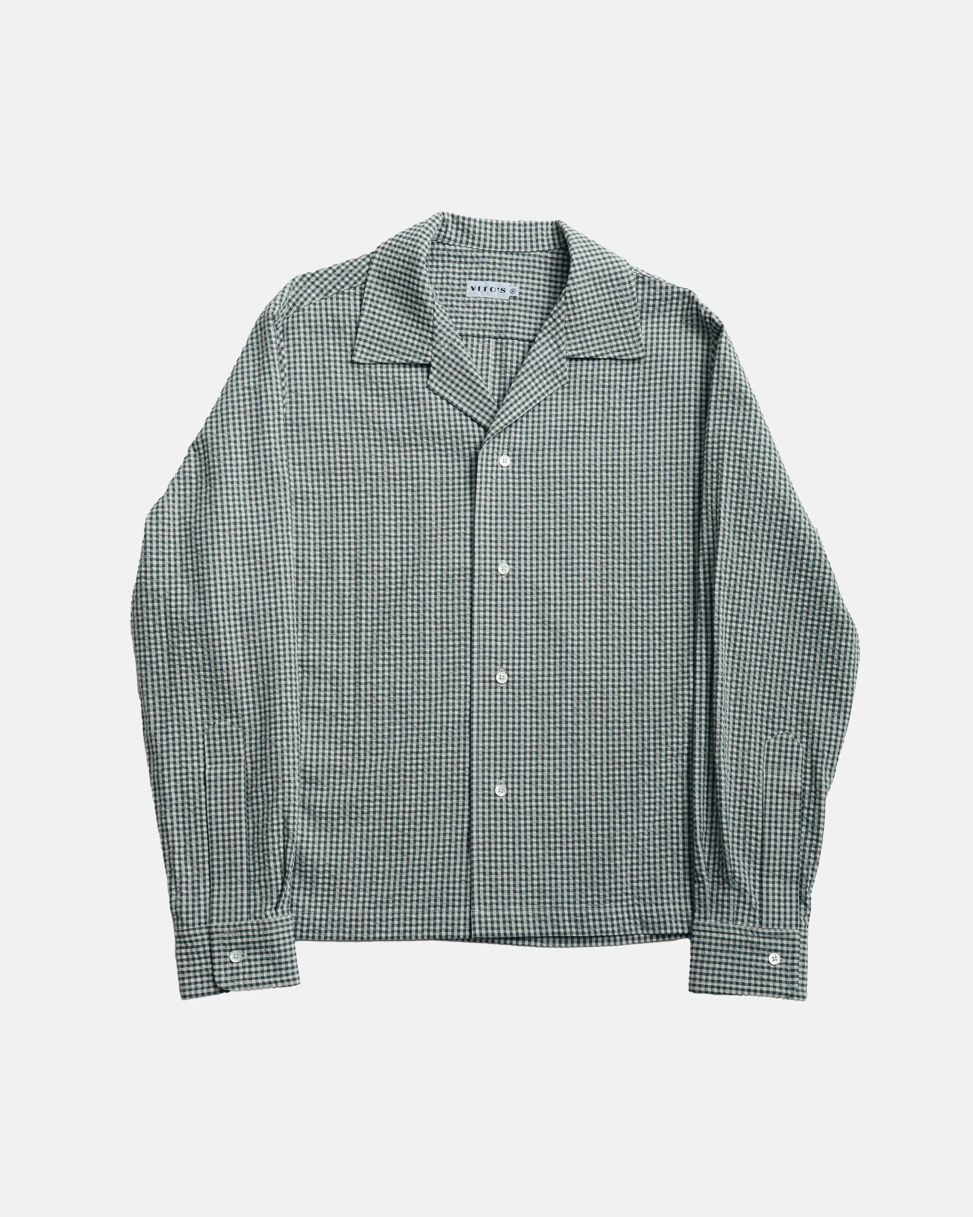 Vito's Seafoam Green & White Gingham Seersucker Sport Shirt sold by J. Press