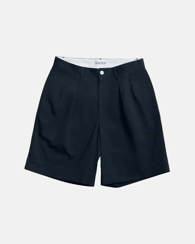Vito's Charcoal Navy Cotton/Linen Pleated Short made by J. Press
