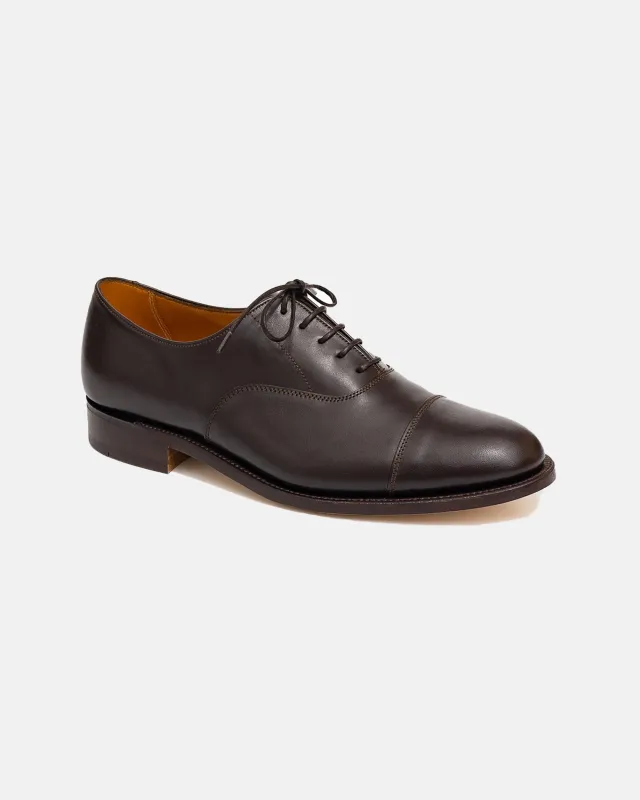 Made-in-England Dark Brown Calfskin Cap Toe Oxford made by Sanders