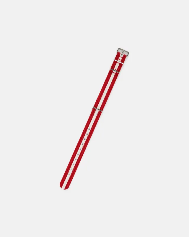 Red & White Stripe Nylon Watch Strap made by J. Press