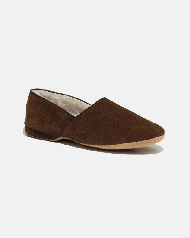 Made-in-England Brown Suede Shearling Lined Slipper made by J. Press