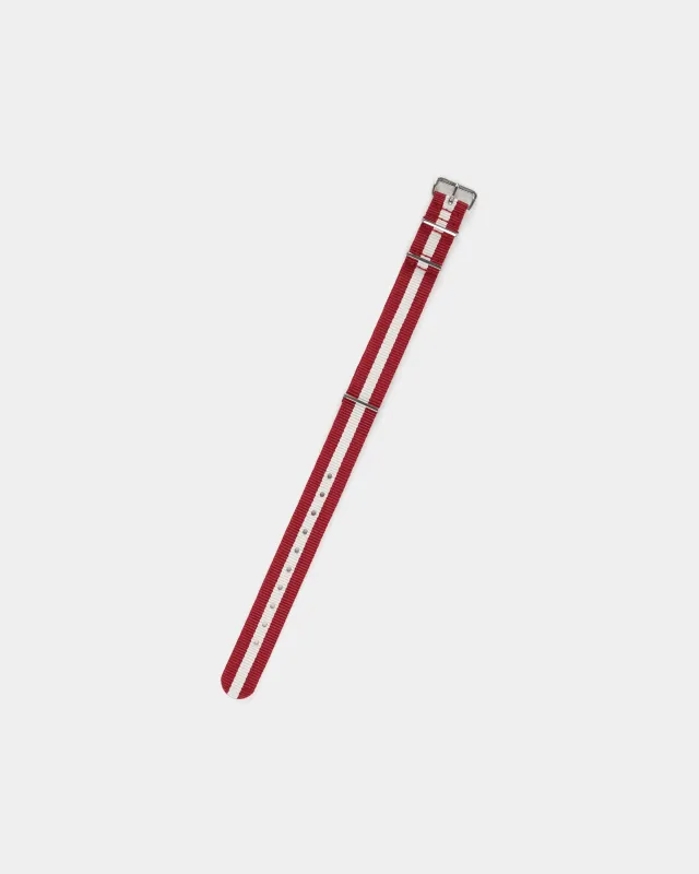 Crimson & White Stripe Nylon Watch Strap made by J. Press