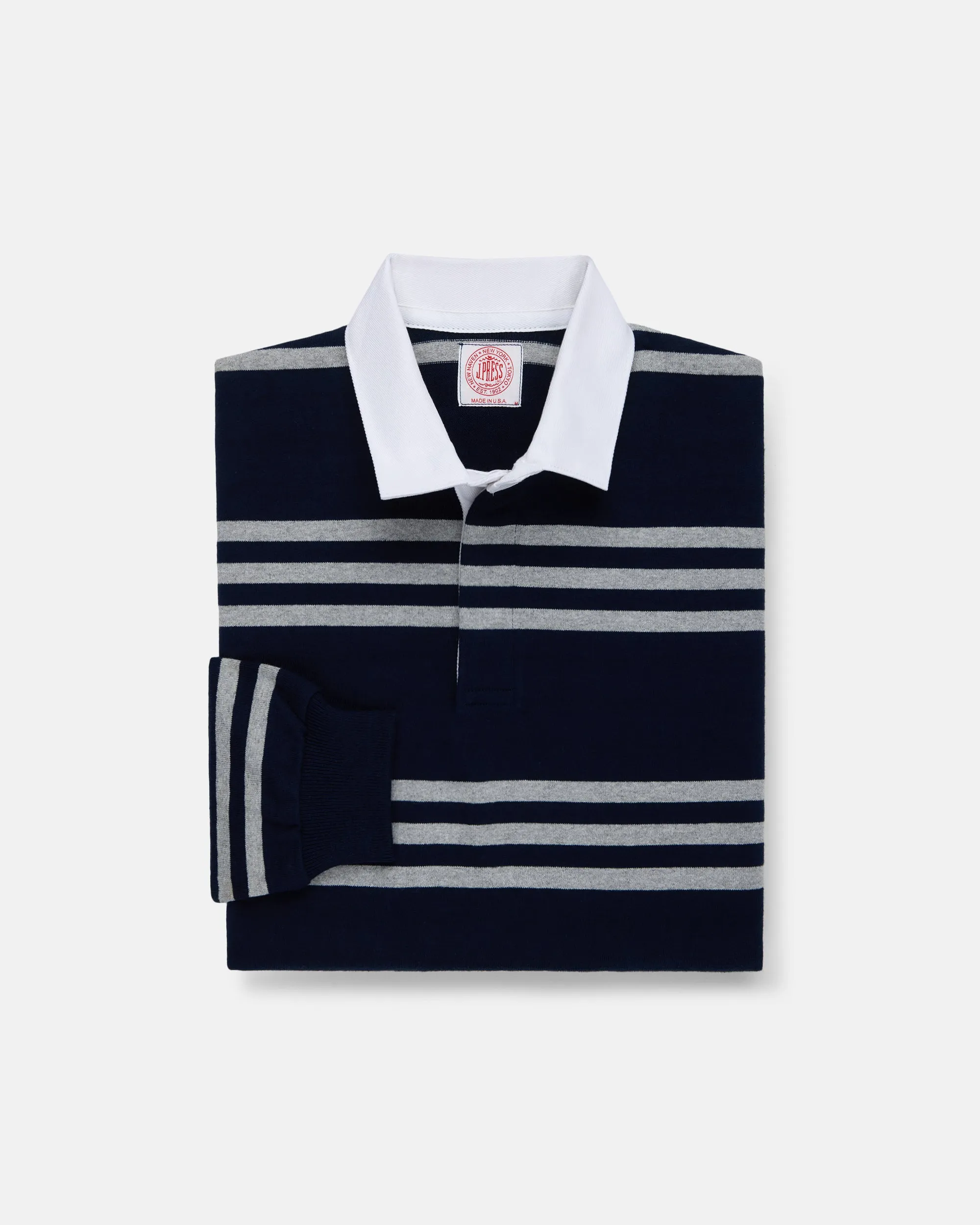 Made-in-USA Navy & Grey Triple Stripe Cotton Rugby sold by J. Press