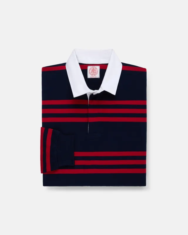 Made-in-USA Navy & Red Triple Stripe Cotton Rugby made by J. Press