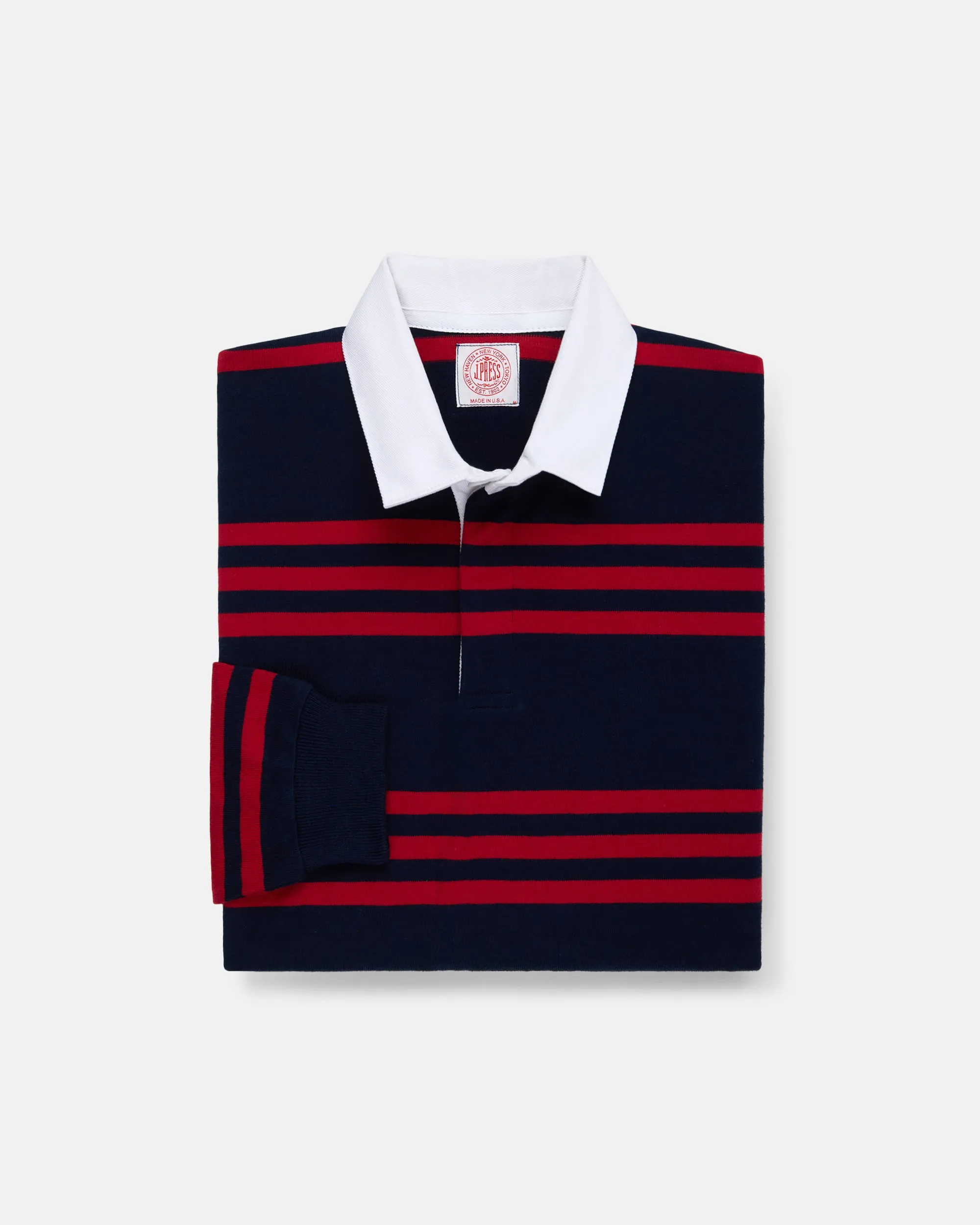 Made-in-USA Navy & Red Triple Stripe Cotton Rugby sold by J. Press