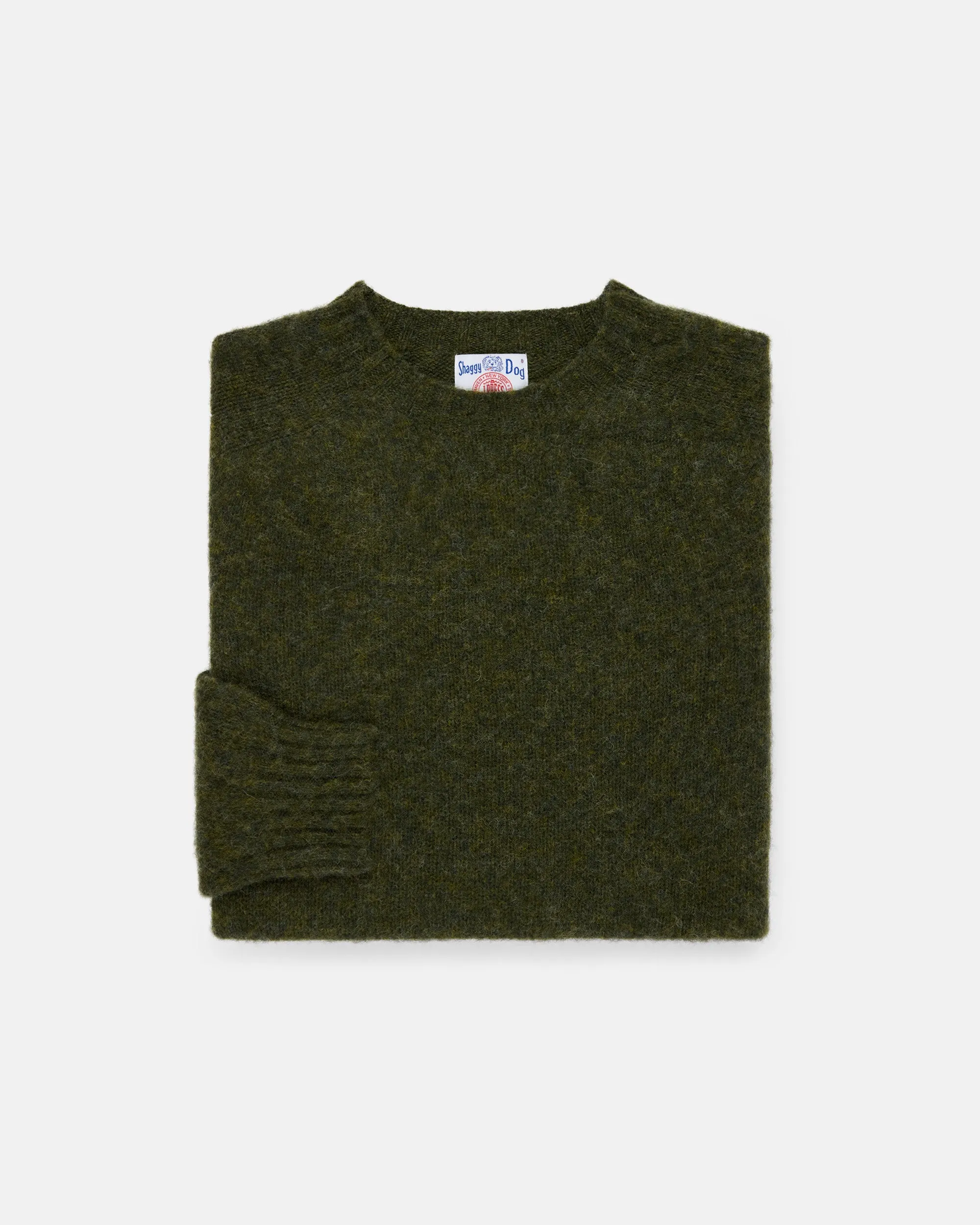 Made-in-Scotland Dark Olive Shaggy Dog Sweater - Trim Fit sold by J. Press