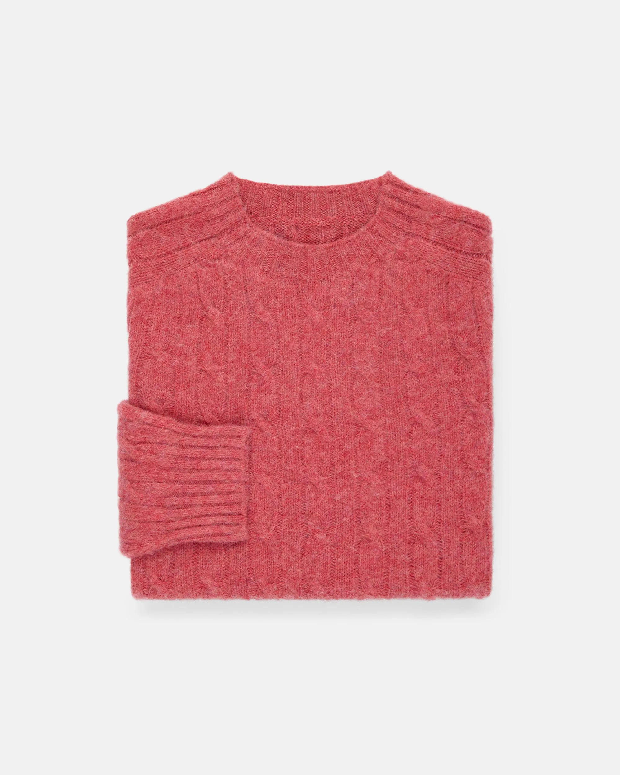 Made-in-Scotland Pink Shaggy Dog Cable Knit Sweater - Classic Fit sold by J. Press