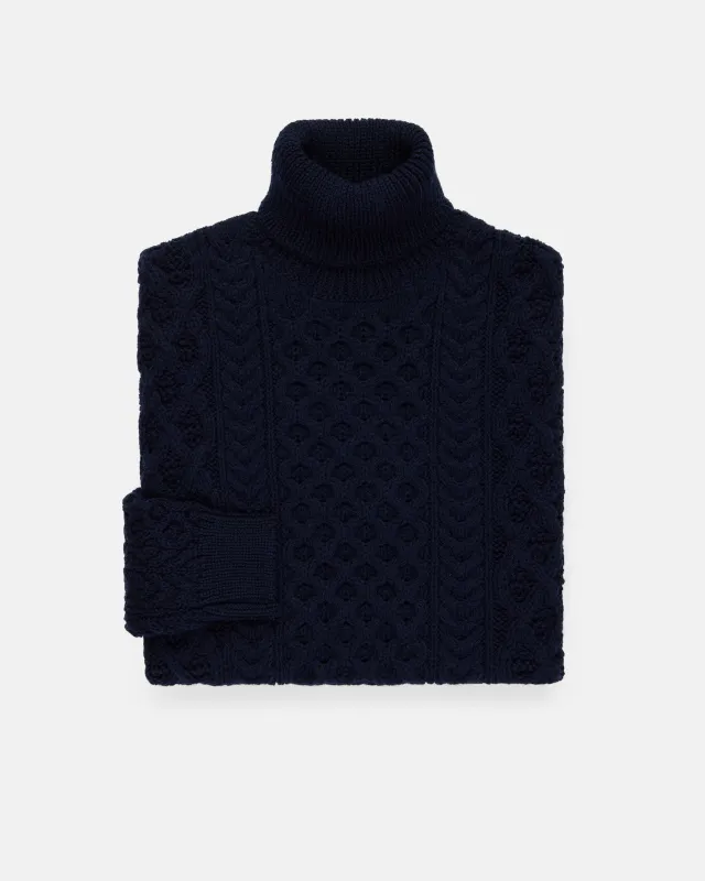 Made-in-Ireland Navy Aran Knit Turtleneck Sweater made by J. Press