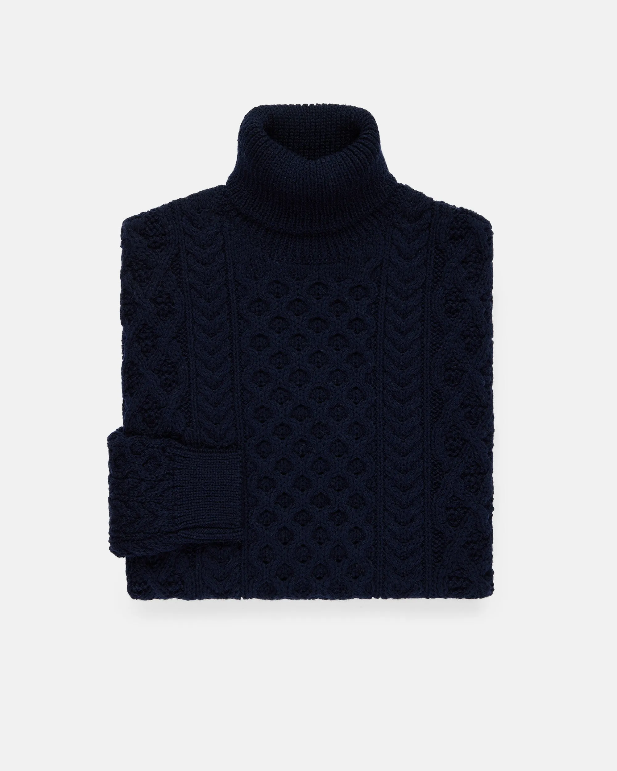 Made-in-Ireland Navy Aran Fisherman’s Turtleneck Sweater sold by J. Press