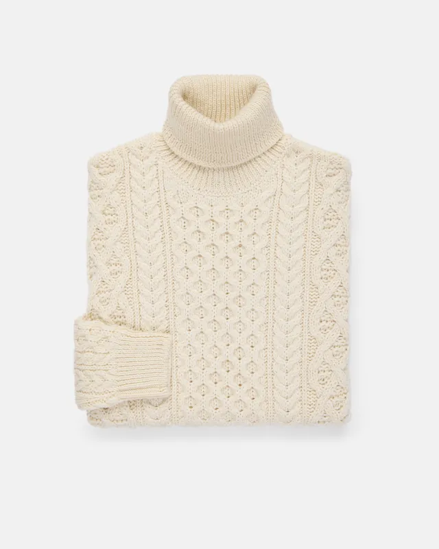 Made-in-Ireland Natural Aran Fisherman’s Turtleneck Sweater made by J. Press