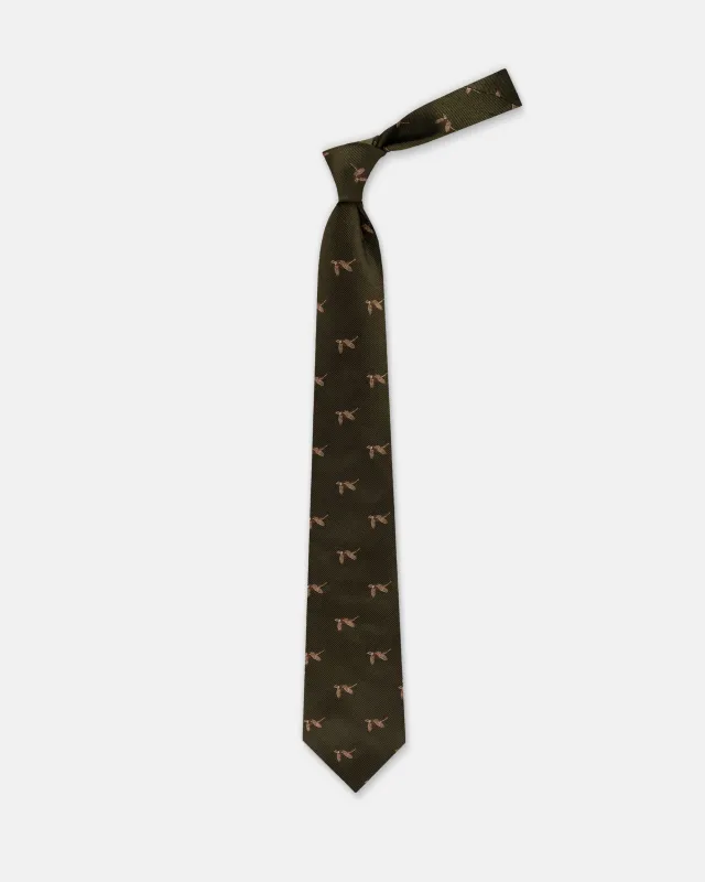 Made-in-UK Green Flying Pheasant Club Tie made by J. Press