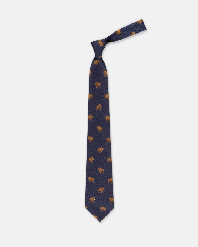 Made-in-UK Navy Boar Club Tie made by J. Press