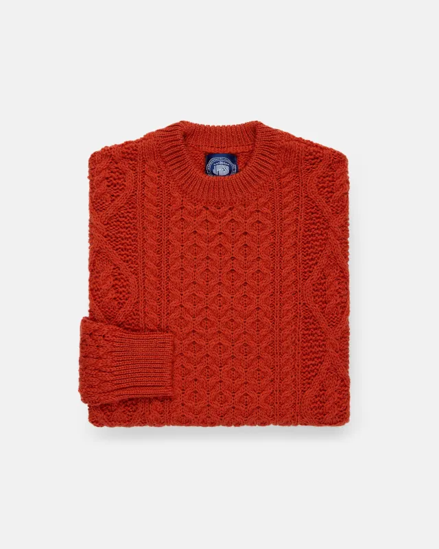Made-in-Ireland Orange Marl Aran Knit Crewneck Sweater made by J. Press