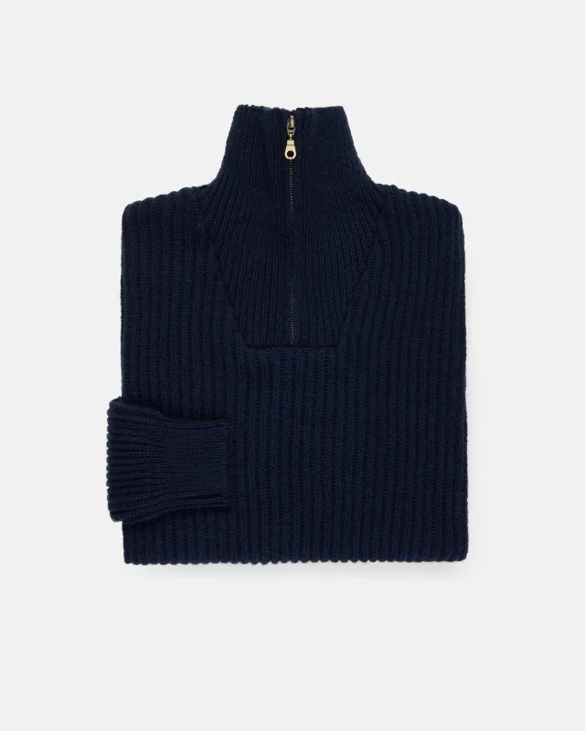 Made-in-Norway Navy 1/4 Zip Ribbed Sweater made by J. Press