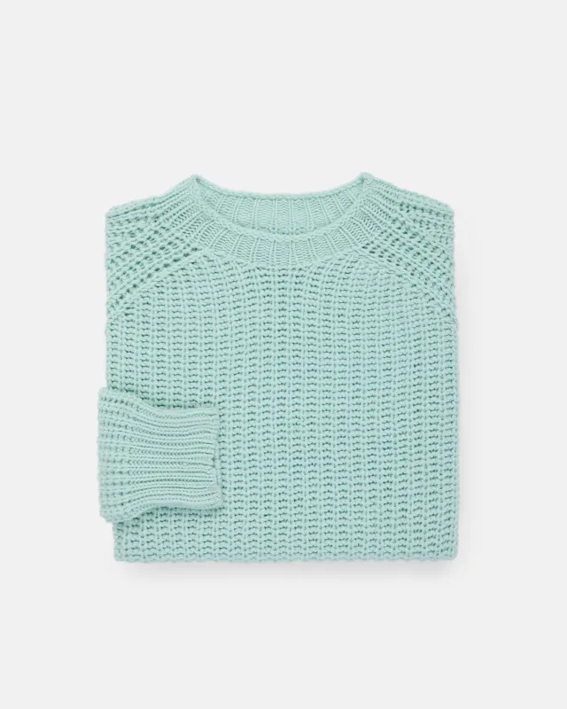 Made-in-Scotland Icy Blue Lambswool Shaker Stitch Crew Neck Sweater made by Harley-Davidson