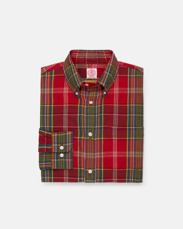 Handloomed Red Plaid Shirt made by J. Press