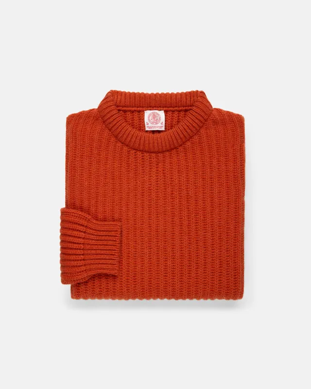 Made-in-Scotland Orange Cashmere Fisherman Rib Crewneck Sweater made by J. Press