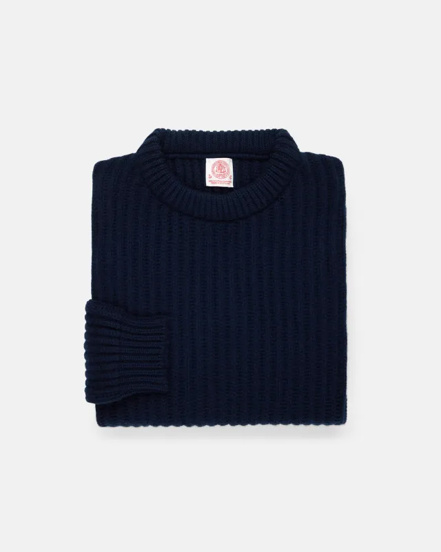 Made-in-Scotland Navy Cashmere Fisherman Rib Crewneck Sweater made by J. Press