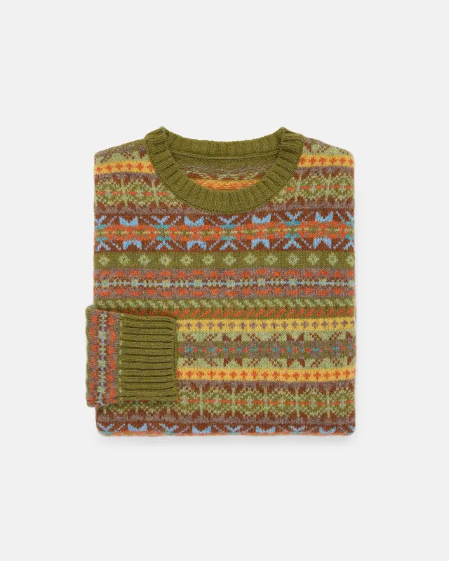 Made-in-Scotland Light Green Fair Isle Crew Neck Sweater made by Harley-Davidson