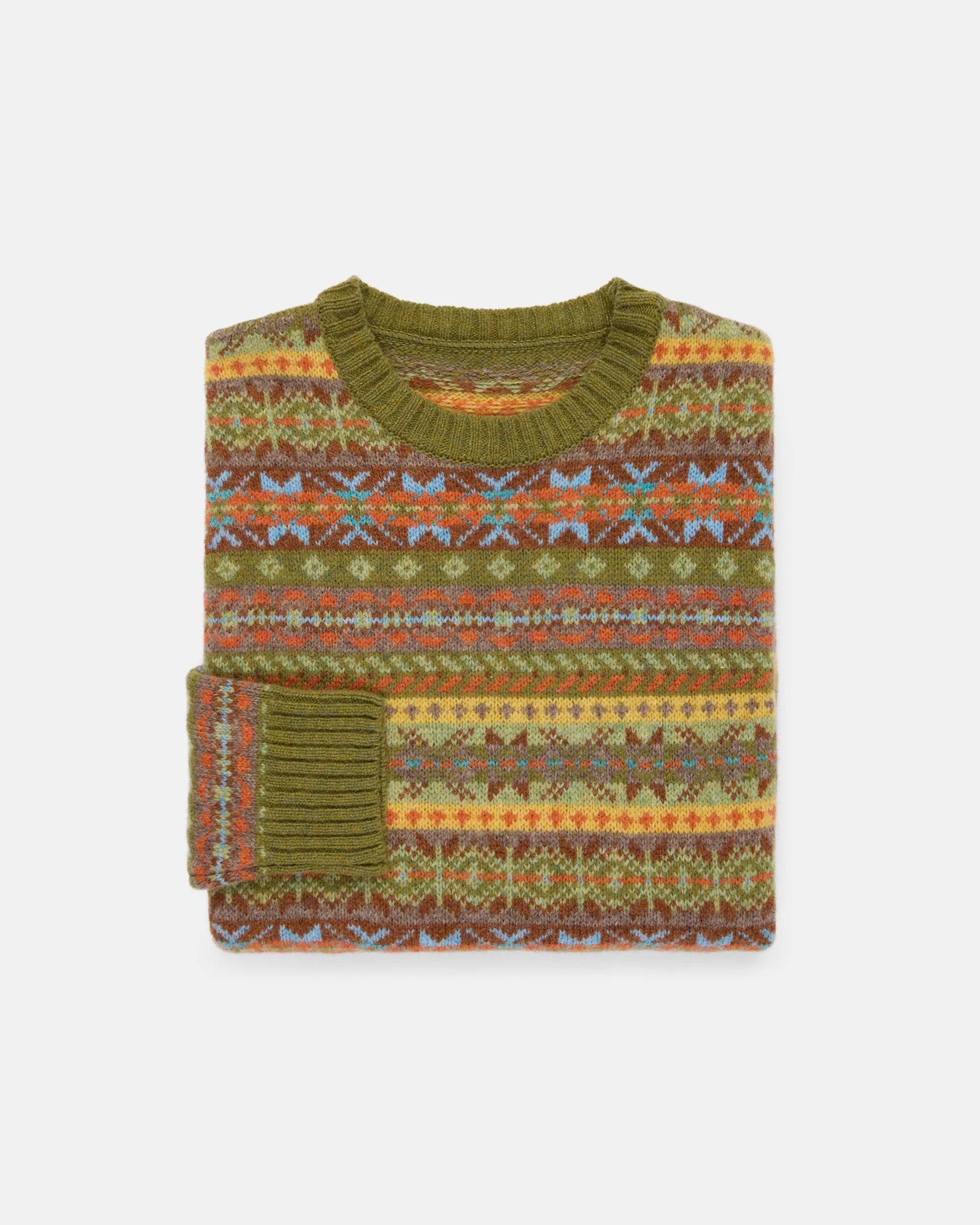 Made-in-Scotland Light Green Fair Isle Crew Neck Sweater sold by J. Press
