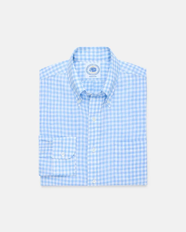 Made-in-USA Thomas Mason Light Blue Gingham Linen Shirt - Classic Fit made by J. Press