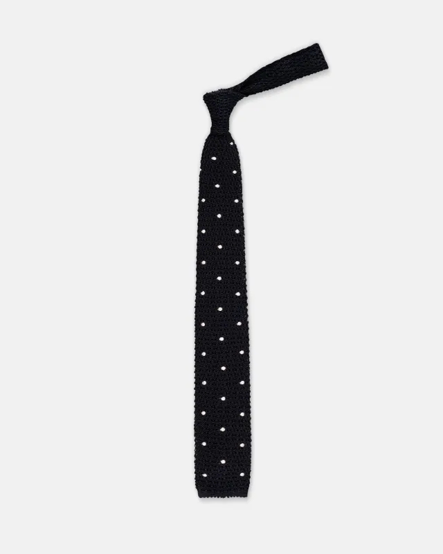 Made-in-Italy Navy & White Dots Silk Knit Tie made by 40 Colori