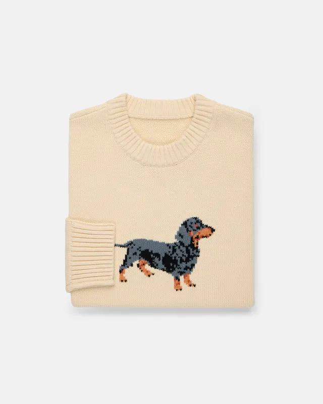 Dachshund Intarsia Knit Cotton Sweater made by J. Press