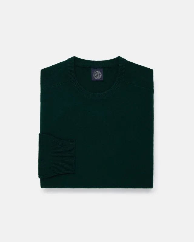 Dark Green Lambswool Crewneck Sweater made by Alan Paine
