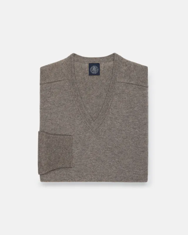 Grey Lambswool V-neck Sweater made by Alan Paine