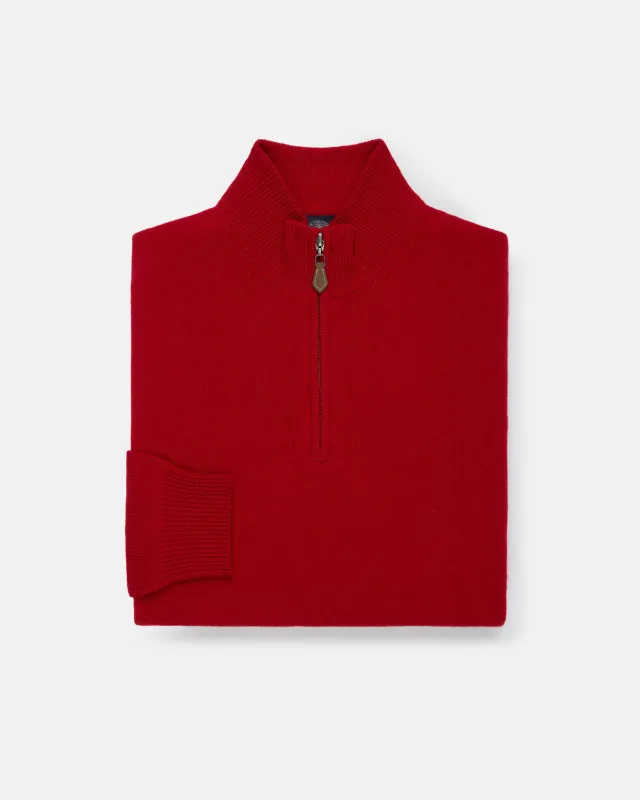 Red Lambswool Quarter Zip-up Sweater made by Alan Paine