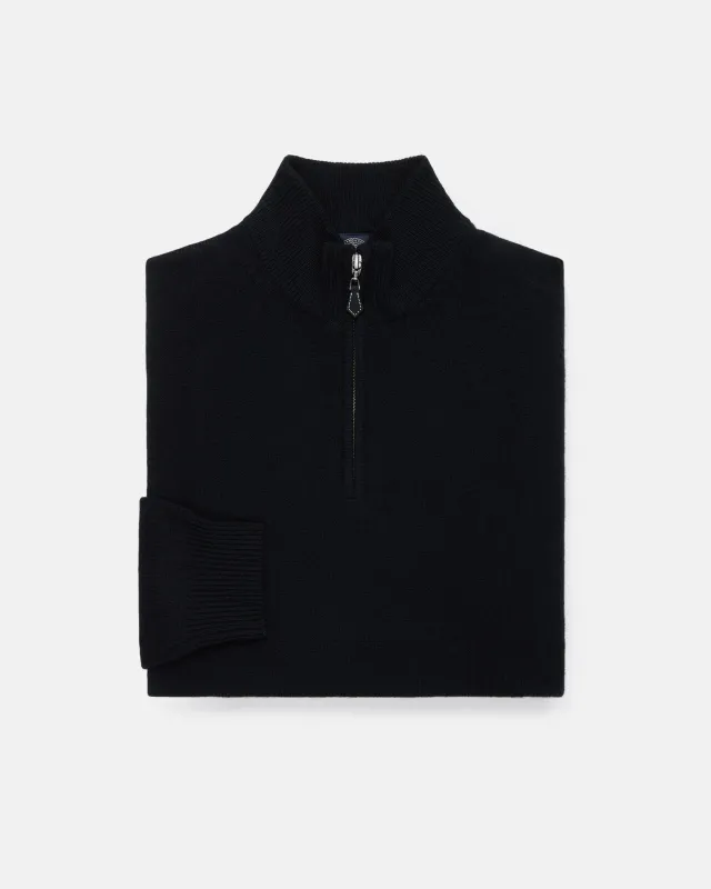 Black Lambswool Quarter Zip-up Sweater made by Alan Paine