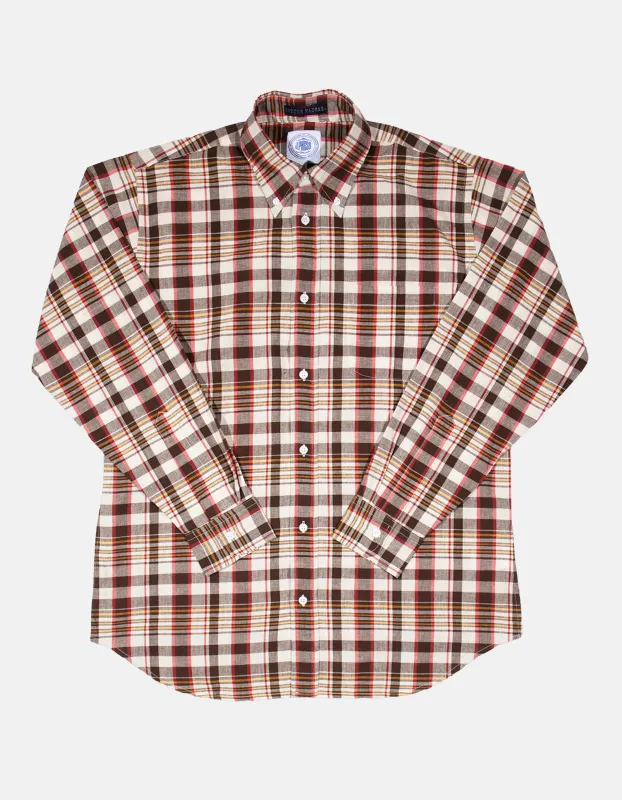 Brown, Red & Gold Madras Sport Shirt made by J. Press