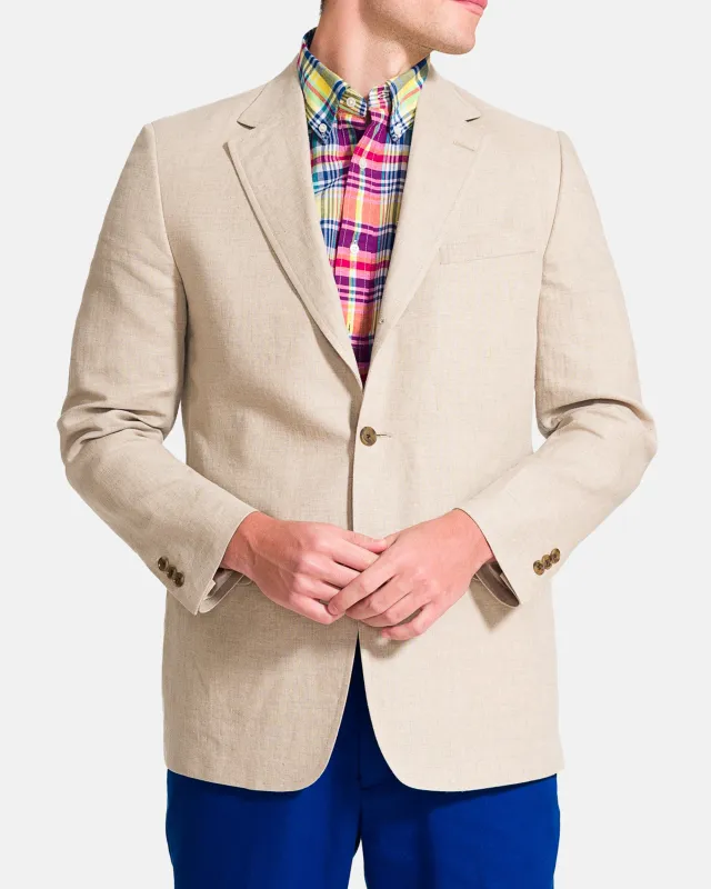 TAN SOLID LINEN SPORT COAT - CLASSIC FIT made by J. Press