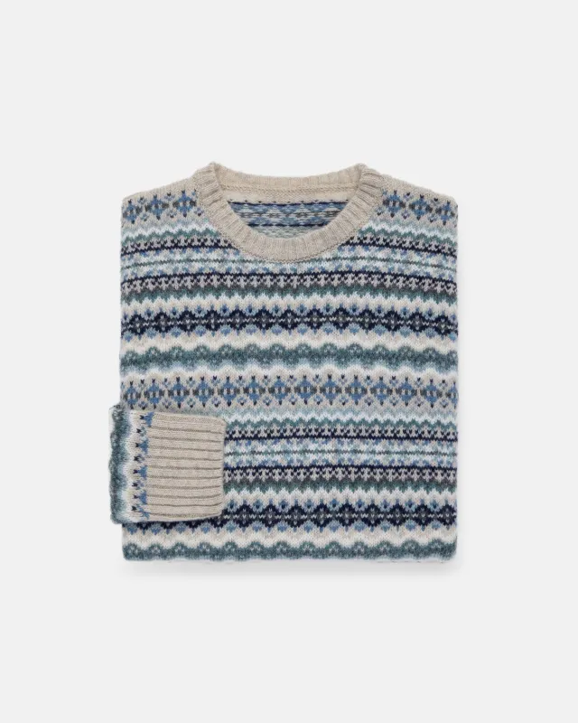 Made-in-Scotland Women's Light Blue Fair Isle Crew Neck Sweater made by Harley-Davidson