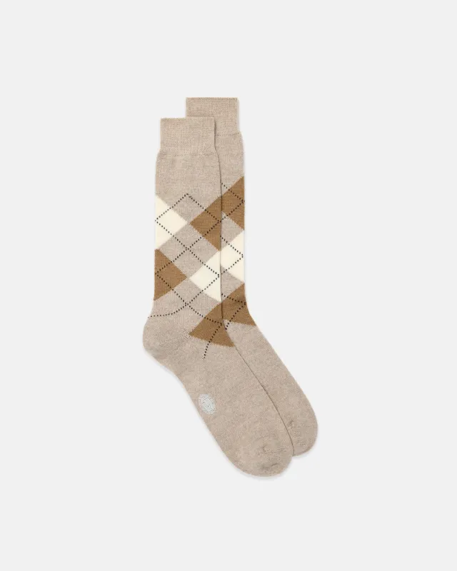 Made-in-Italy Tan, Camel & White Argyle Wool Mid-Calf Socks made by J. Press