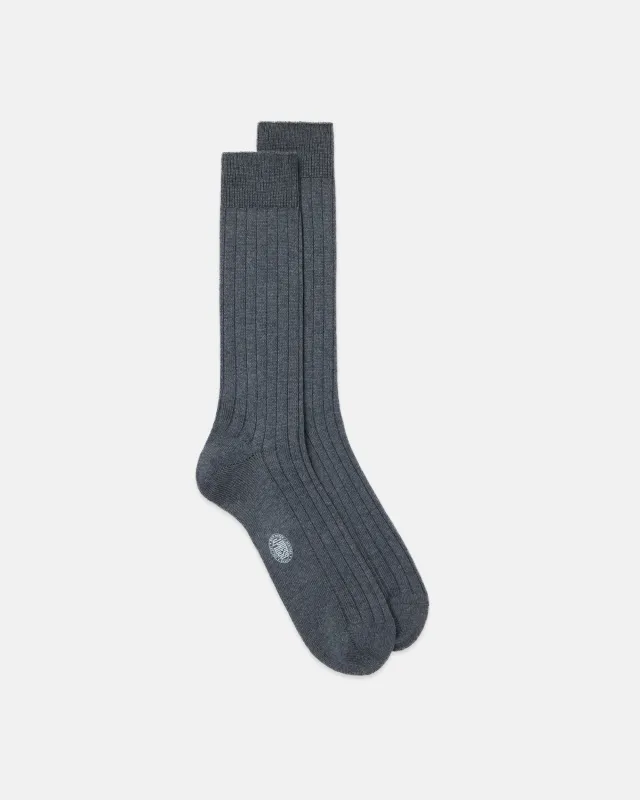 Made-in-Italy Medium Grey Wool Mid-Calf Socks made by J. Press