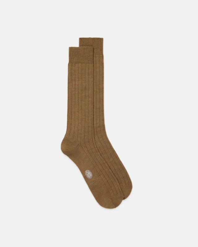 Made-in-Italy Camel Wool Mid-Calf Socks made by J. Press
