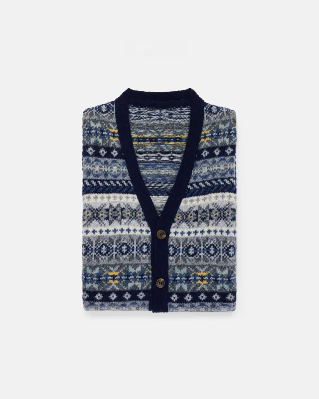 Made-in-Scotland Navy Fair Isle Cardigan Vest - Trim Fit made by Harley-Davidson
