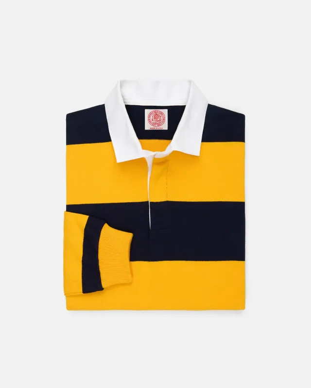 Made-in-USA Gold & Navy Guard Stripe Cotton Rugby made by J. Press