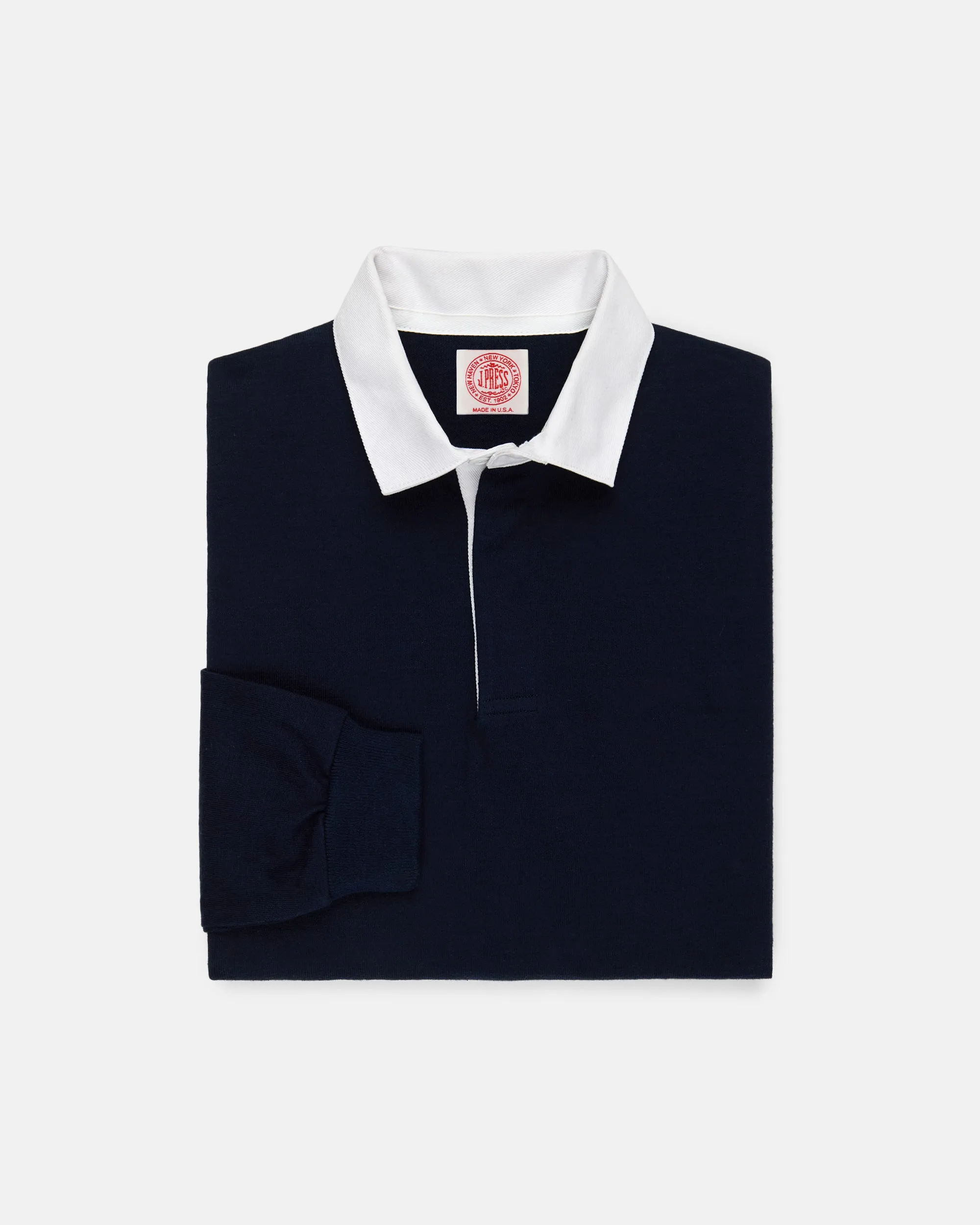 Made-in-USA Navy Cotton Rugby sold by J. Press