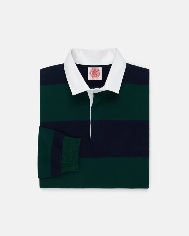 Made-in-USA Navy & Green Guard Stripe Cotton Rugby made by J. Press