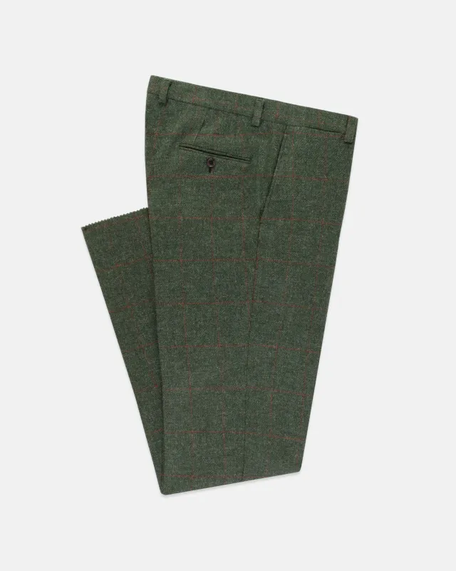Made-in-USA Olive Windowpane Cheviot Tweed Trouser made by J. Press