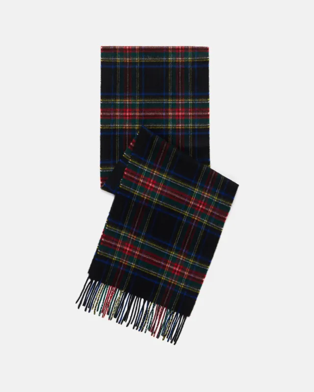 Made-in-Scotland Black Stewart Tartan Cashmere Muffler made by Johnstons of Elgin