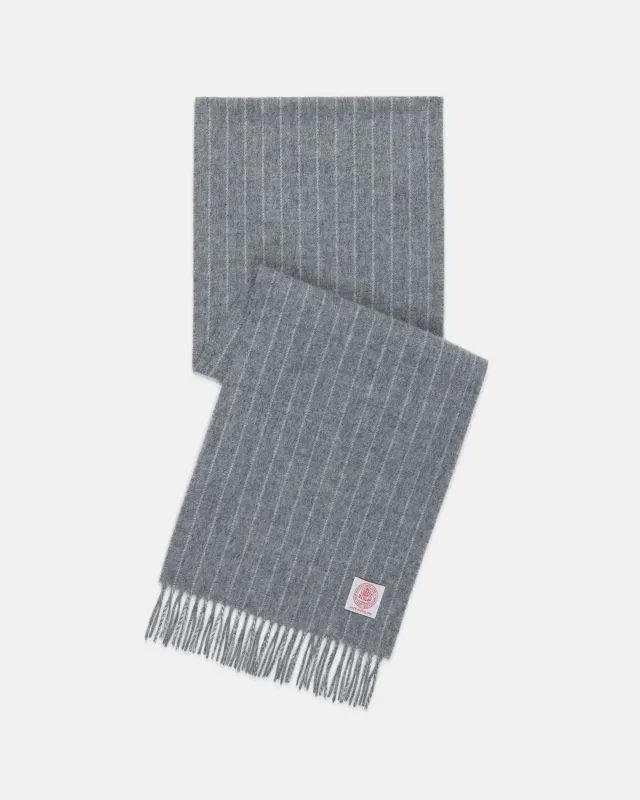 Made-in-England Grey Chalk Stripe Merino Wool Scarf made by J. Press